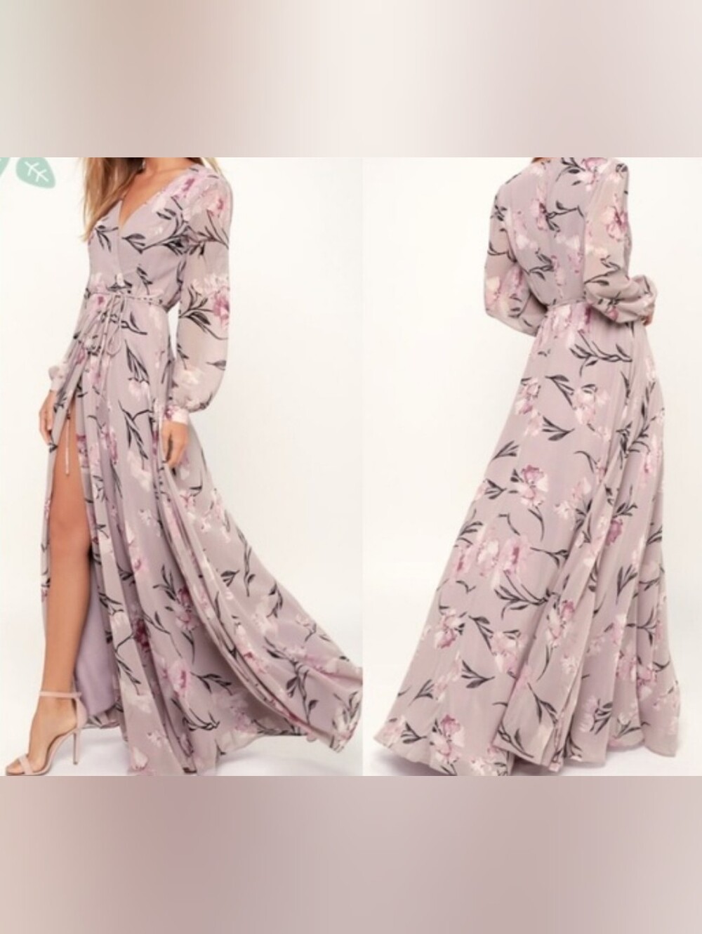 Lulu's Dusty Lavender Floral Wrap Maxi Dress - Picture 4 of 10